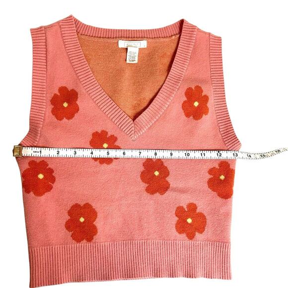 FULL TILT Knit Pink Floral Sweater Sleeveless Top Size M Boho Retro - Picture 4 of 6